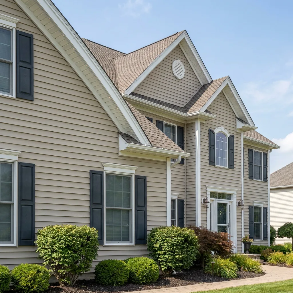 Daytime view of a home with a permanent lighting track color-matched to the roofline and fascia